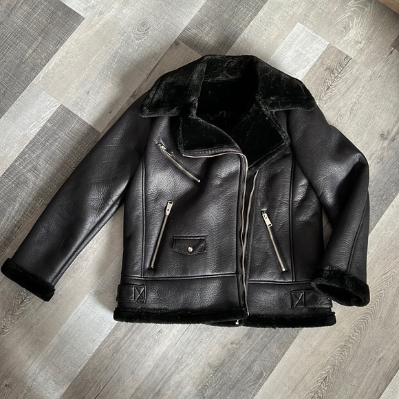 NWOT AFTF BASIC OUTERWEAR Women's Black Motorcycle Faux Fur Suede Jacket Size XL - Picture 2 of 11